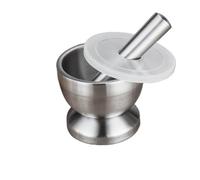 304 Stainless Steel Metal Mortar Salt And Pestle Pedestal Bowl Garlic Press Pot Herb Pepper Spice Grinder(Small)