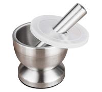 304 Stainless Steel Metal Mortar Salt And Pestle Pedestal Bowl Garlic Press Pot Herb Pepper Spice Grinder(Large)