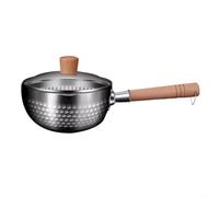 304 Stainless Steel Milk Cooker with Wooden Handle and Hook, Small Snow Pan with Double Spout for Soups and Sauces, Hammered Design, Dishwasher Safe, Silver (1400 ml)