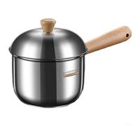 304 Stainless Steel Milk Pot with Lid and Solid Beech Handle for Multi Use Kitchen Tasks Including Dairy Heating and Puree Prep (400ML)