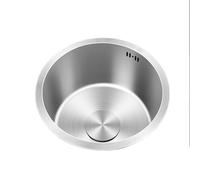 304 Stainless Steel Mini Kitchen Sink Round Single Bowl Caravan Sink with Drainer & Overflow Undermount/Topmount for Campervan Bar Restaurant - Ø 32cm Silvery Finish