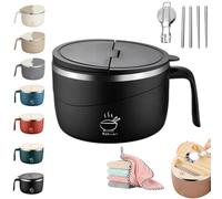 304 Stainless Steel Multi-Purpose Anti-Scald Large-Capacity Instant Noodle Bowl, 1200ml Double-Layer Insulated Ramen Bowl with Lid & Handle, Leak-Proof Pasta Bowl Lunch Box for Kitchen (Black)
