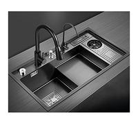 304 Stainless Steel Kitchen Sink Multifunctional Step Bar Prep Sink Nano RV Sink Home Kitchen Sets Top Mount Or Undermount (Color : Black-H, Size : 82x46x22cm)