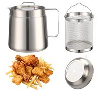 304 Stainless Steel Oil Filter Pot, 2 L Grease Container with Mesh Strainer & Frying Basket, All-in-One Design, Multi-Purpose Kitchen Gadget for Storing, Frying and Cooking Oil