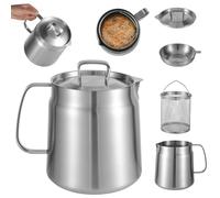 304 Stainless Steel Oil Filter Pot, 68oz High Capacity Bacon Grease Container with Frying Basket, Mesh Strainer, Dust Cover Multifunctional Oil Filter Vessel Tank for Storing Grease