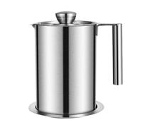 304 Stainless Steel Oil Filter Pot,Dust-Proof Lid and Non-Slip Tray with Handle,Multi-Functional Oil Filter Tank Oil Residue Filter,Pig Oil Tank(Size:1.7L)