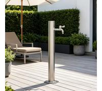 304 Stainless Steel Outdoor Garden Water Column with Double Faucet, Vertical Freestanding Floor Mounted Hydrant Water Tap, Water Feature Fountain for Irrigation(Short Height:50cm/19.7in)