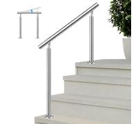 304 Stainless Steel Outdoor Handrails for Exterior Steps, Metal Balustrade Hand Railing with Installation Kit, Adjustable Stair Railing for Cement Concrete Step - Brushed Silver Finish ( Color : Heigh