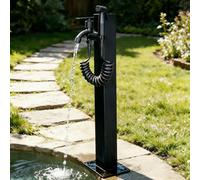 304 Stainless Steel Outdoor Vertical Square Garden Water Column, Freestanding Hose Stand with Double Brass Faucet and Spray Gun, Black Yard Hydrant for Backyard and Irrigation(Height: 60cm/23.6in)