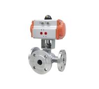 304 Stainless Steel Pneumatic Flange Three-Way Ball Valve Q644/5F-16P Three-Way T-Ball Valve 2 Inch DN50(CH125 DN80PN16)