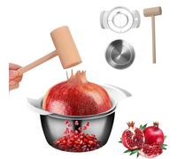 304 Stainless Steel Pomegranate Peeling Tool, Pomegranate Deseeder Pomegranate Seed Remover Tool Set, Cutter - Bowl and Wooden Hammer, Efficient Deseeding for Home Kitchen (1Set)