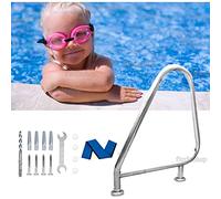 304 Stainless Steel Pool Railing with Blue Handle, 3-Bend Step Railing for In-Ground Pools, 200 kg Load Capacity, Quick and Easy Assembly