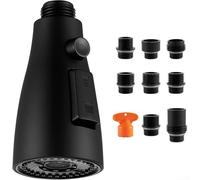 304 Stainless Steel Pull Down Kitchen Faucet Spray Head with 9 Connectors, Multi-Flow Modes for Easy Replacement, Brushed Finish Sink Sprayer Adapter Set(Black)