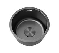 304 Stainless Steel Round Kitchen Sink Mini Black Single Bowl with Drainer & Overflow Undermount/Topmount Caravan Sink for Bar & Restaurant (Ø 40cm)