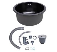 304 Stainless Steel Round Single Bowl Kitchen Sink, Bar Sink for Vegetable Fruit Washing Dishwashing, Elegant Round Design with Undermount Head, Durable and - f (Nano Black)