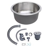 304 Stainless Steel Round Single Bowl Kitchen Sink, Bar Sink for Vegetable Fruit Washing Dishwashing, Stylish Round Design with Undermount Head, Durable and - f (Brushed)