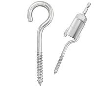 304 Stainless Steel Screw-in Hooks, Metal Hooks, Heavy-Duty Screw Eye Hooks, Wood Terminal Ring Eye Hooks, Hammock Brackets,Natural Color, M8 4 pcs +1 pcs 1/4" hex Shank Wing nut Driver