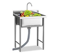 304 Stainless Steel Single 1 Compartment Square Kitchen Sink with Faucet, Commercial Prep & Utility Sink, Silver