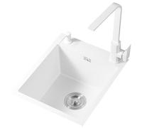 304 Stainless Steel Single Bowl Sink with Hot and Cold Water Pipes Vegetable Washing Basin Pure White Rustic Style(32 * 32cm (12.6x12.6in))