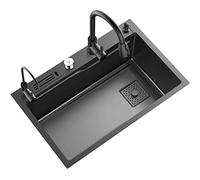 304 Stainless Steel Single Bowl Square Nano Bar Sink with Pull-Out Faucet & Drain Components, Top/Under-Mount, Black 80x50x20 cm - Kitchen Upgrade