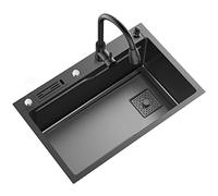 304 Stainless Steel Single Bowl Square Nano Bar Sink with Pull-Out Faucet & Drain Components, Top/Under-Mount, Black 80x50x20 cm - Kitchen Upgrade