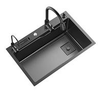 304 Stainless Steel Single Bowl Square Nano Bar Sink with Pull-Out Faucet & Drain Components, Top/Under-Mount, Black 80x50x20 cm - Kitchen Upgrade