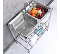 304 Stainless Steel Sink Large Double Bowl Commercial Kitchen Utility Sink with Cold Hot Faucet for Garage Garden Laundry