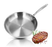 304 Stainless Steel Skillet, Thickened 3 Layers, Uncoated - 28cm Omelette & Egg Frying Pan