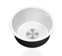 304 Stainless Steel Small Sinks,White Round Kitchen Sink,Single Bowl Sink with Drainer Fittings and Overflow for Campervan Bar,Undermount and Topmount