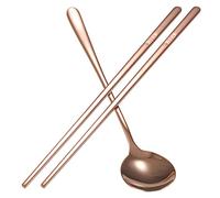 304 Stainless Steel Spoon and Chopsticks, Flat Long Handle Chopsticks and Spoon Set, Korean Tableware Set with Gift Box for Home Kitchen, Restaurant(Rose)