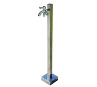 304 Stainless Steel Square Vertical Outdoor Water Column with Double Faucet Frost-Resistant Water Dispenser for Garden Patio and Outdoor Use - Silver