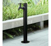 304 Stainless Steel Standing Water Tap, Summer Cylindrical Vertical Water Column with Faucet, Freestanding Outdoor Hydration Source for Irrigation/Washing, Black(Height: 95cm/37.4in)