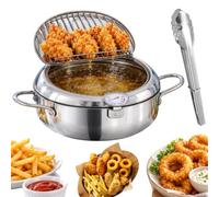 304 Stainless Steel Stovetop Deep Fryer Pot with Thermometer，Silver：4.2 L | Japanese Deep Fryer Pot with Oil Drip Drainer Rack and Pour Spout, Stainless Steel Deep Fryer for Induction and Gas Stoves
