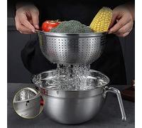 304 Stainless Steel Strainer and Colander for Kitchen, Detachable 2 in 1 Kitchen Strainers/Colanders Washing Bowl Sets for Rice, Vegetable, Fruits, Pasta, Noodles, Food Draining Basket with Basin