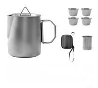 304 Stainless Steel Tea Set Lightweight Nesting Outdoor Teapot With Fine Mesh Filter And 4 Teacups Leak-Proof Portable Tea Maker For Camping Hiking Picnic 4 Person Compact Storage