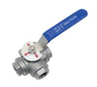 304 Stainless Steel Three-Way Ball Valve with Switch Buckle L/T Type One in and Two Out Inner Wire Valve Switch 6/4 Minutes(1/2",T-Type)