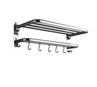 304 Stainless Steel Towel Rack Wall-Mounted Kitchen & Bathroom Shelves Foldable Towel Holder with Hooks Punch-Free Design 60CM & 50CM Options for Space-Saving Storage