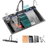 304 Stainless Steel Undermount Kitchen Sink - Double Waterfall Design with Digital Temperature Display No Workstation 80x46x22cm Modern Accessories Included for Kitchen Upgrade