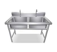 304 Stainless Steel Utility Sink, 2 Bowl Freestanding Commercial Sink with Faucet for Laundry, Garage, Bar(120x60x80cm(47.2x23.6x31.5in))