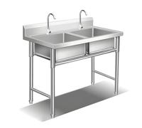 304 Stainless Steel Utility Sink, 2 Bowl Sink Freestanding for Laundry Room, Farmhouse, Indoor/Outdoor(100x50x80cm(39.4x20x31.5in))