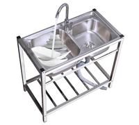 304 Stainless Steel Utility Sink, Double Bowl Free Standing Sink Include Cold Hot Faucet for Garage, Restaurant, Kitchen, Laundry