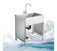 304 Stainless Steel Utility Sink with Stand and Single Cold Tap - Versatile Outdoor Kitchen Sink for Garage, Garden, and RV Use