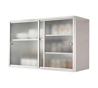 304 Stainless Steel Wall Mounted Cabinet with Frosted Glass Sliding Doors - 2-Tier Kitchen Storage Unit, Adjustable Shelves, Multiple for Bathroom Garage Laundry