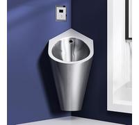 304 Stainless Steel Wall-Mounted Corner Urinal, Sensor Flush for Commercial & Home Use, Brushed Finish, Concealed Inlet & Drain for Men