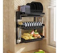 304 Stainless Steel Wall-Mounted Dish Rack, Adjustable Height Space-Saving Kitchen Storage with Cutting Board Holder, Three-Tier Design for Efficient Organization