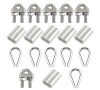 304 Stainless Steel Wire Rope Accessory Kit M6 Cable Clamps 1/4 Inch Wire Rope Clamp Silver Thimble and Aluminum Crimping Loop for 1/4 Inch Wire Rope Cable Thimbles Rigging