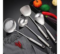 304 Stainless Steel Wok Spatula and Spoon with Long Handle Kitchen Cooking Tools Heavy Duty Metal for Stir Fry (A)