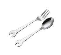 304 Stainless Steel Wrench Shaped Spoon and Fork Set, Industrial Style Dessert Spoon, Coffee Stirrer, Fruit Fork, Mirror Polished Gift Cutlery - Silver/Gold (Silver Double)
