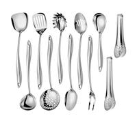 304 Stainlss Steel Kitchen Utensils Set, 11 Pcs Long Metal Cooking Utensil Gadgets Tools Set with Spatula, Spoon, Ladle, Skimmer, Tunner, Pasta Server, Tongs(Mirror Polished, Dishwasher Safe)
