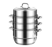 304 Steamer Cooker Stainless Steel Cookware Pot with Steamer Basket 5-Layer Pot Bottom for Induction Cooker, Open Fire Cooking Pot, Dishwasher Safe(40cm)